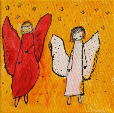 Bild von zwei Engeln - entstanden im Projekt "Malen im Team" - Schatzengel